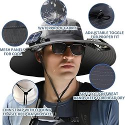 * Wide Brim Solar Fan Outdoor Fishing Hat-Solar & USB Charging, for Fishing Hiking Beach