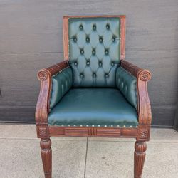 Antique Mahogany Library Office Chair Green Vintage Furniture 