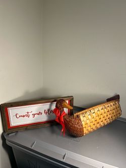 Woven Duck Basket Decor + Count Your Blessings Framed Sign Rustic Farmhouse