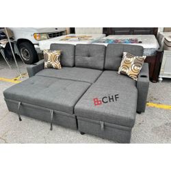 Sectional Sofa With Storage Chaise And Pull Out Bed With Cup Holders 