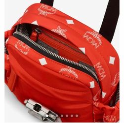 Authentic MCM Unisex Orange Flame Nylon Jemison Crossbody bag!