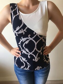 Papaya blue & white blouse M