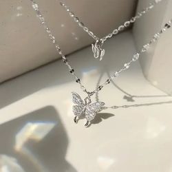 Y2K Rhinestone Butterfly Double Layer Necklace: Chic Zinc Alloy Accessory for Parties, Daily Wear & Gifts - Fits All Seasons & Occasions