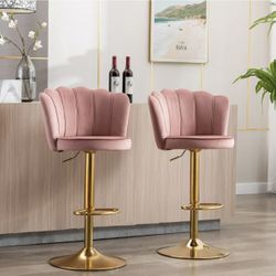 NEW Pink And Gold Velvet Bar Stools (2 Stools)