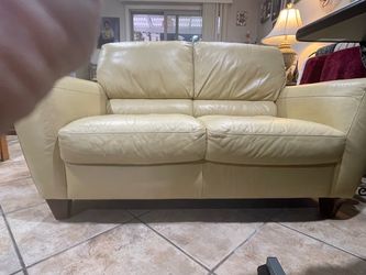 Cream Leather Loveseat