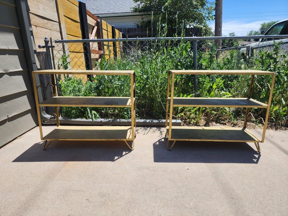 Vintage Metal & Wood Shelving, MCM Bookshelves or Display Shelves