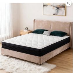 ZUNMOS 10 Inch Cal King Mattress and Spring Hybrid Foam for Pressure Relief, CertiPUR-US Certified Mattresses with Durable Support, Mattress in a Box,