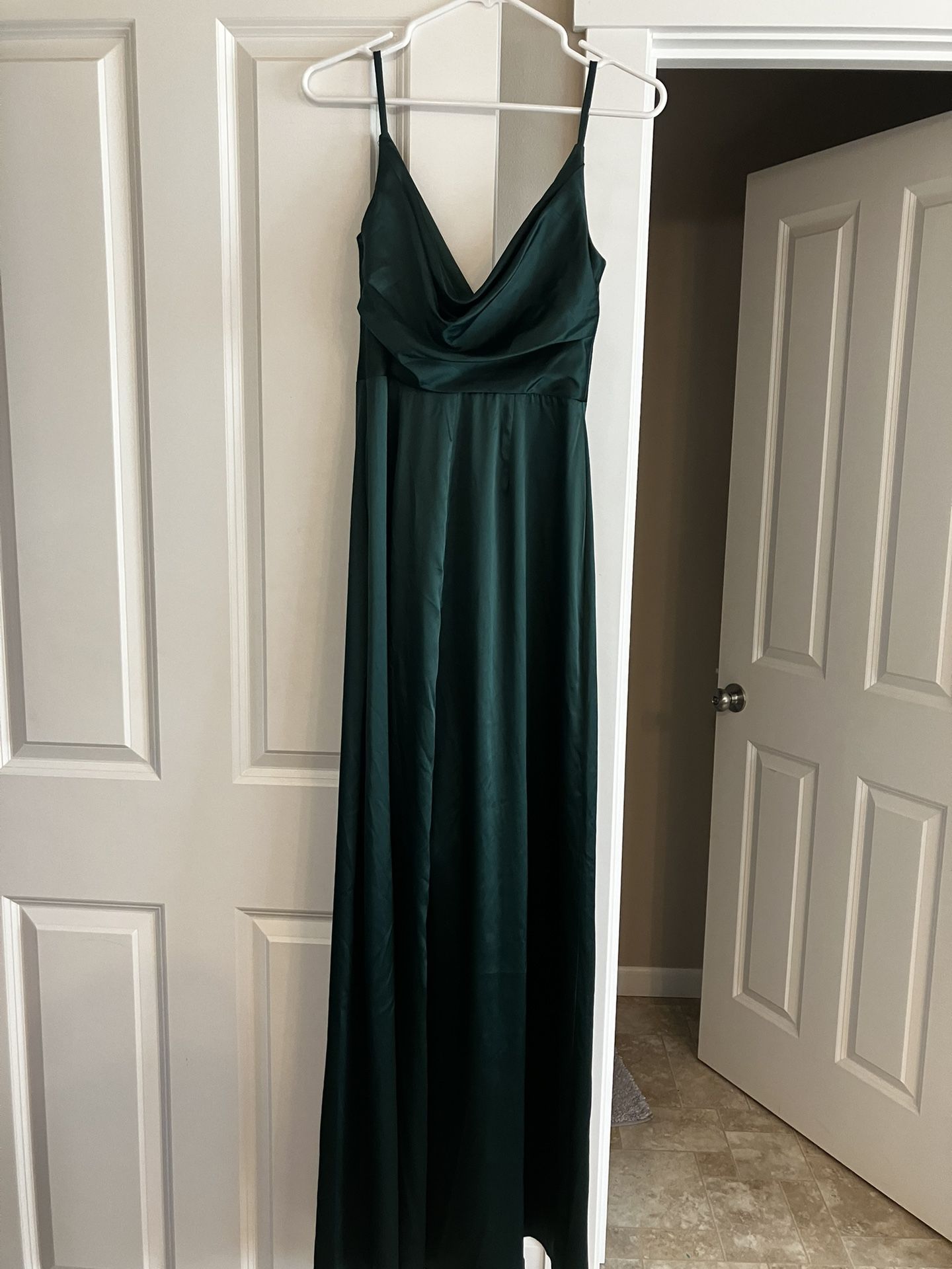 Satin Hunter Green Prom Dress - $50