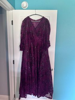 Plum Sequin Lace Formal Evening Gown - Long Sleeve A-Line - Mother of Bride Wedding Guest
