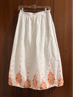 Francesca's White Maxi Skirt with Orange Floral Border