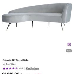 Frankie 86” Gray Velvet Sofa