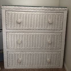 Wicker Triple Drawer Dresser With Glass Top 