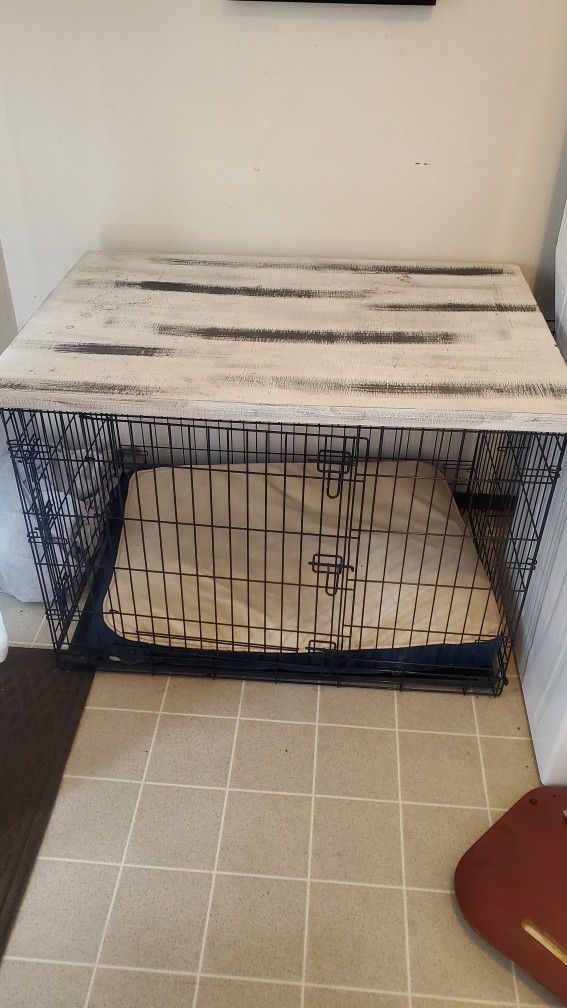 Large Dog Kennel With Custom Wood Table Top