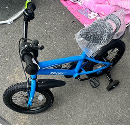 New  Kids Bike for Boys and Girls Blue Bicycle with Training Wheels, Adjustable Seat, Easy Ride