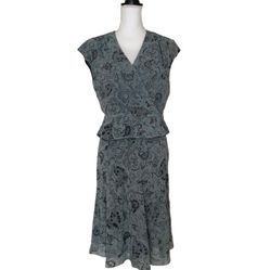 NWT $138 Nine West Hot 9 Woman’s 100% Silk Set Wrap Top & Skirt Green with Black 3D Floral