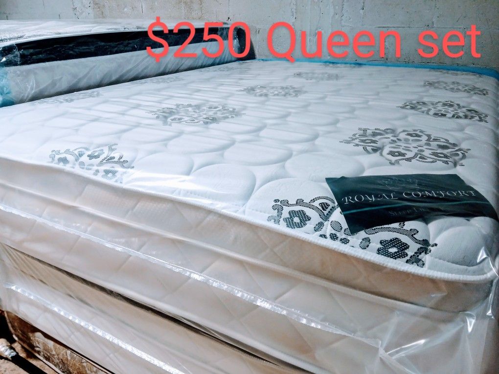 $250 Queen Set Pillow Top Mattress And Box-spring Brand New Free Delivery Same Day 