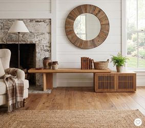 Modern Wood Slatted Media Console TV Stand (small cosmetic scuffs from damage box.)