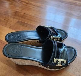 Tory Burch wedge sandals black size 7.5 $50
