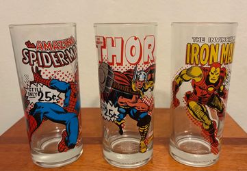 Marvel Comic Classic Cover Drinking Glass Tumbler Set Spider-Man Thor Iron Man