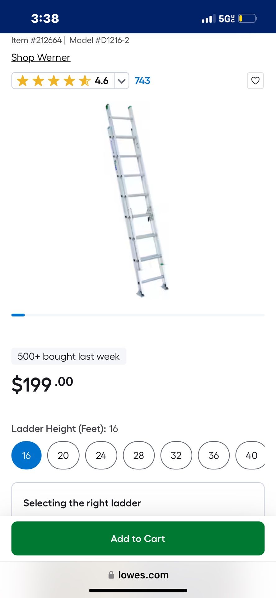 Brand New Warner 16’ Green Ladder Brand New