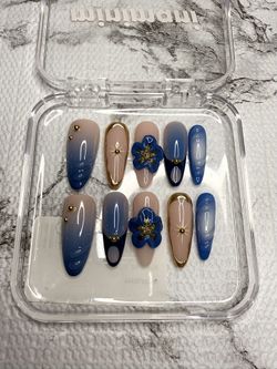 Blue Almond Press On Nails