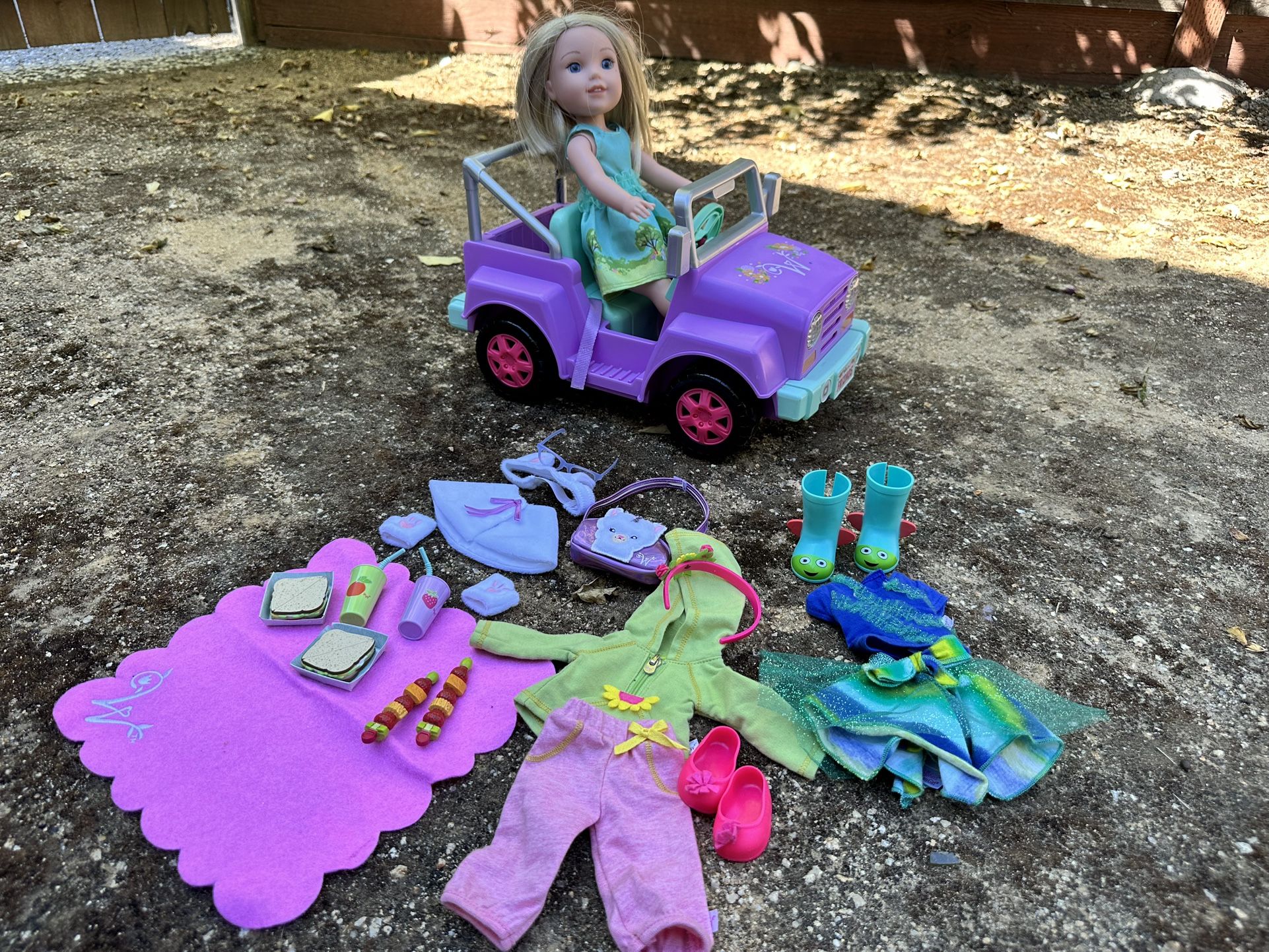 American Girl Doll Wellie Wishers Garden Adventures Jeep Outfit Picnic