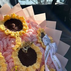 CROCHET sunflower & roses bouquet 