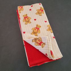 Kitchen/Hand Towels - Teddy Bear Heart/Red, Set of 3