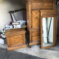 $75 Takes ALL- Thomasville Armoire, Bed, Nightstand, Mirrors