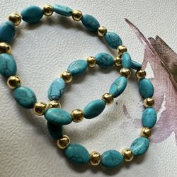 Elastic Turquoise And Gold Bracelet 