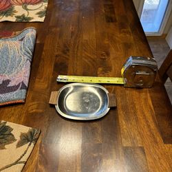 Vintage Interpur Stainless Steel 7" Dish Tray Plate Teakwood Handles Japan