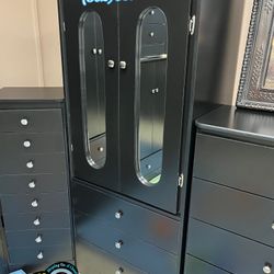 Black Tall Closet Wardrobe Dresser Ropero Chest Drawer 