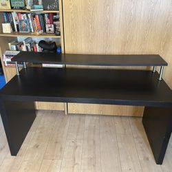 Black Wooden Desk With Monitor Stand 