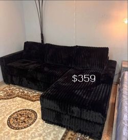 L shape sectional sofa couch black Fur Jumbo Corduroy NEW