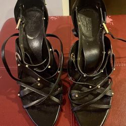 Gucci Vintage Black Stilleto Sandals Crisscross Straps With Grommets, 9B