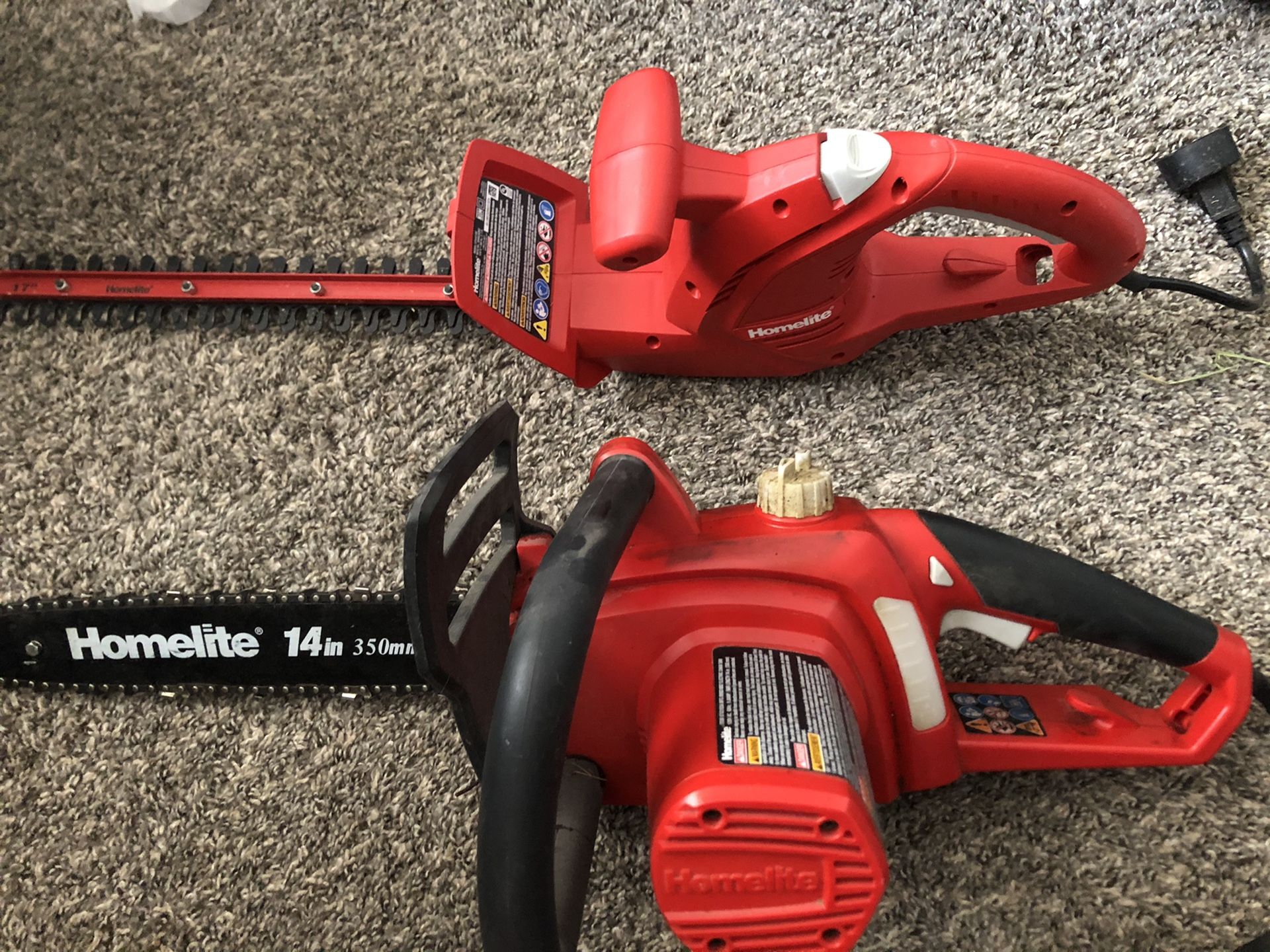 Homelite electric chainsaw and hedger