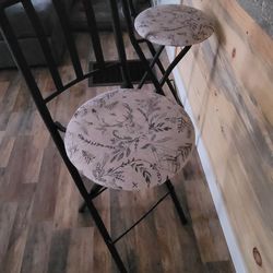 Set of 2 Mainstays Indoor Metal Folding Stool with Slat Back and Reupholstered Seat