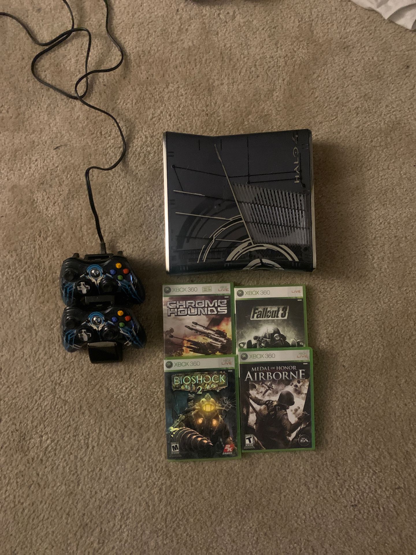 Xbox 360 W/ 2 Controllers & 4 Games