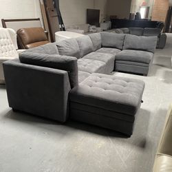 Dark Gray Modular Fabric Sectional Couch with Storage Ottoman