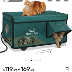 Heated Cat House for Outside Winter, 100% Waterproof, Safe Escape Door, Insulated Outdoor Cat Shelter with Heater for Feral Barn Cat Kitty
