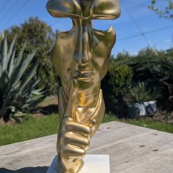 18.5" Gold Resin Thinker Statue – Modern Abstract Face Art Sculpture Decor

