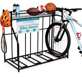 4 Bike Stand for Garage Storage with Gear Basket and Hooks