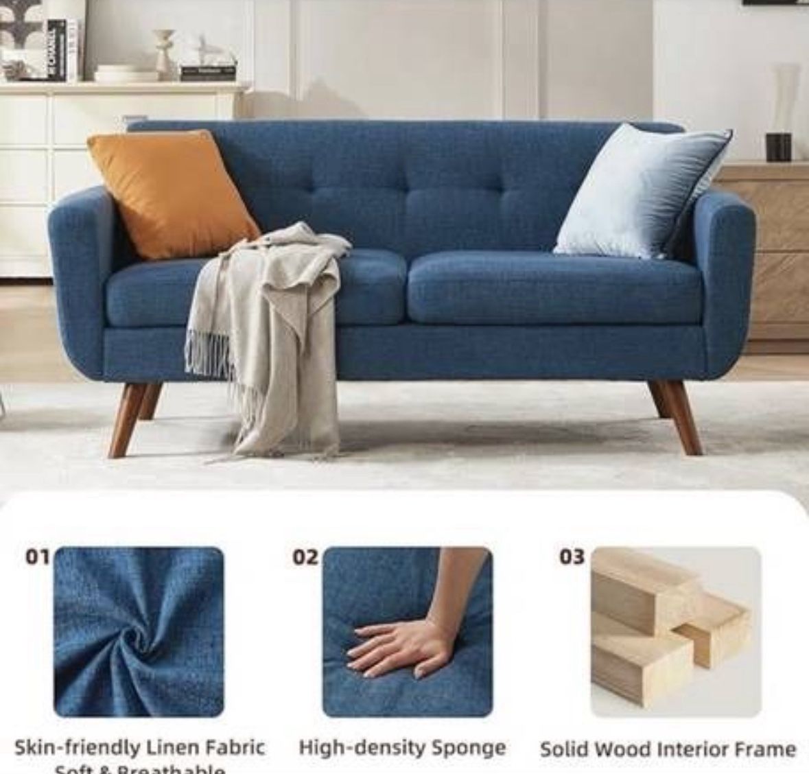 Designer Loveseat Sofa by by George Oliver 65" W Loveseat Sofa, Mid Century Modern Decor Love Seat Couches for Living Room, In Excellent condition. wi