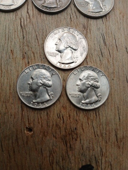 3 One Quarter 1964 90% Silver