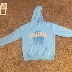 Blue Traumatized Hoodie Size M can Fit a Large 