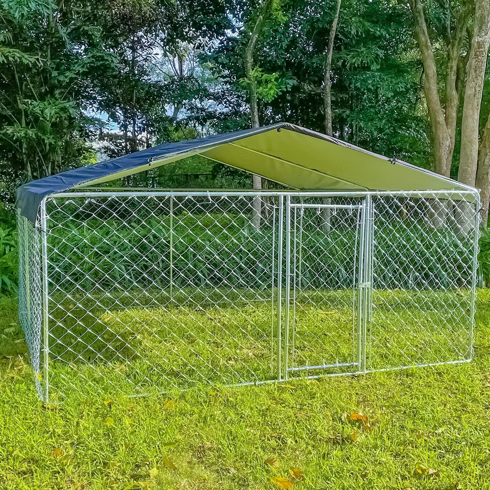 Outdoor Kennel Metal Dog Cage Fence Chicken Hen House Playpen w/Cover 10×10 ft