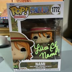 Funko Pop Animation One Piece #1772 Nami Crying Signed By English Voice Actor Luci Christian JSA Certified Authentic
