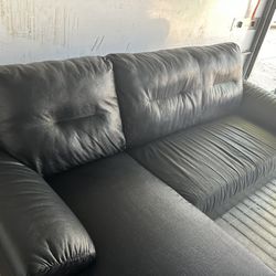  Must-Sell by Tomorrow: Black Leather  Couch + Extender – $400 OBO