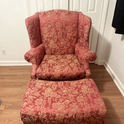  Drexel Heritage Wingback Chair With Ottoman