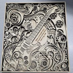 Custom Guitar Laser Cut Art  12" x 12"